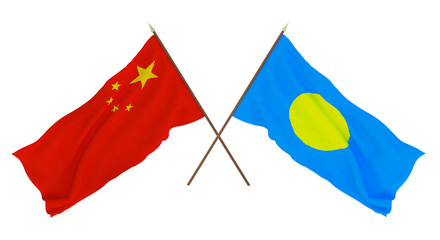 Background for designers, illustrators. National Independence Day. Flags Chine and Palau