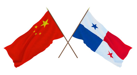 Background for designers, illustrators. National Independence Day. Flags Chine and Panama