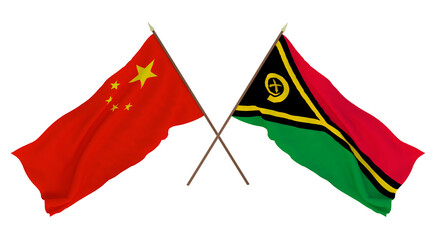 Background for designers, illustrators. National Independence Day. Flags Chine and Vanuatu