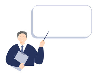ホワイトボードを指して説明をするビジネスマンのイラスト