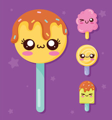 four kawaii sweet food