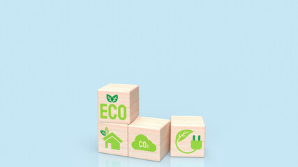 The wood brick on blue background  for eco or ecological concept 3d rendering