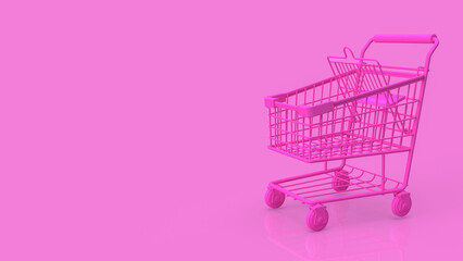 pink shopping cart  on minimal background 3d rendering