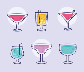 six cocktails drinks icons