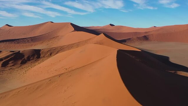 The Dune 45 filmed from above with a drone. Dune 45 is a star dune in Sossusvlei, Namibia