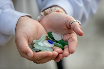 Hands holding seaglass