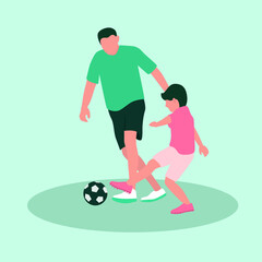 Dad playing football with his son