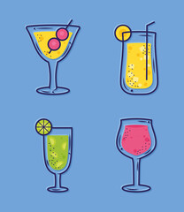 four cocktails drinks icons