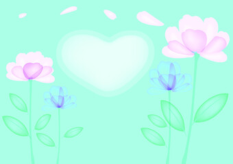 blue background flowers pink hearts