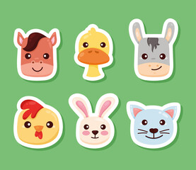 six farm animals heads