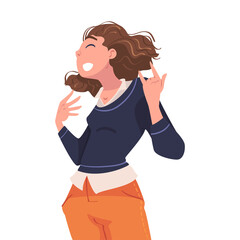 Woman Character Showing Positive Sign of Horns as Hand Gesture Vector Illustration