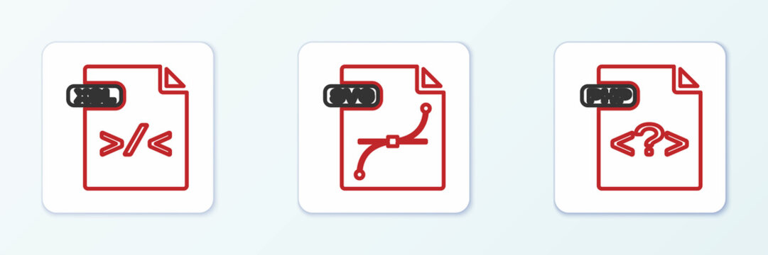 Set line PHP file document, XSL and SVG icon. Vector