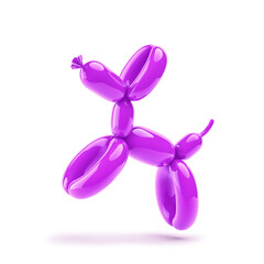 Vivid purple balloon dog isolated on white. Clipping path included