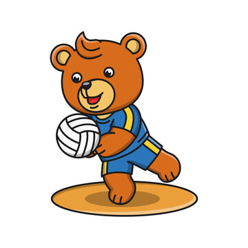 Cartoon illustration of a bear playing volleyball