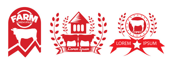 set of cow farm logo template