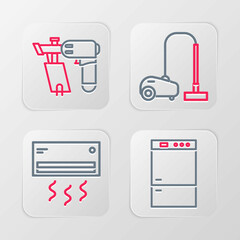 Set line Refrigerator, Air conditioner, Vacuum cleaner and Nail gun icon. Vector