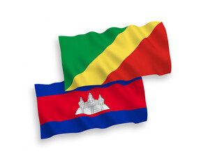 Fototapeta premium Flags of Kingdom of Cambodia and Republic of the Congo on a white background