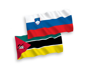 Flags of Slovenia and Republic of Mozambique on a white background