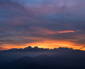 Fototapeta na wymiar Vivid sunset in the mountains