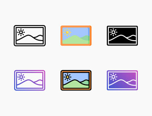 Art Painting icon set with different styles. Style line, outline, flat, glyph, color, gradient. Editable stroke and pixel perfect. Can be used for digital product, presentation, print design and more.