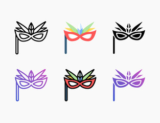 Carnival Mask icon set with different styles. Style line, outline, flat, glyph, color, gradient. Editable stroke and pixel perfect. Used for digital product, presentation, print design and more.