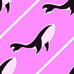 Pink-lilac children's background with whales. Background for wallpapers, bed linen, clothes, postcards