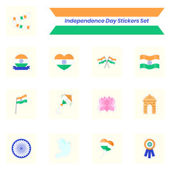National Festival of Indian Independence Celebration Day Sticker Set.