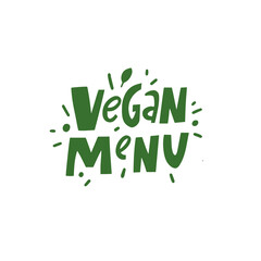 Vegan Menu. Hand drawn green color modern typography text.