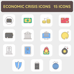Colorful Set Of Economic Crisis Icons In Flat Style.