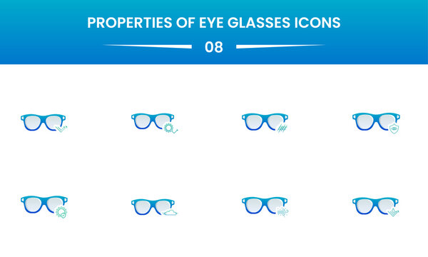 Properties Of Eyeglasses Gradient Blue Icon In Flat Style.