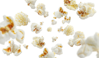 Flying popcorn, isolated on white background