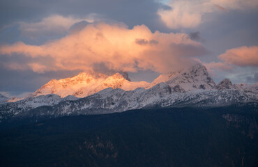 Fototapeta na wymiar First snow on Mount Triglav in the Julian Alps