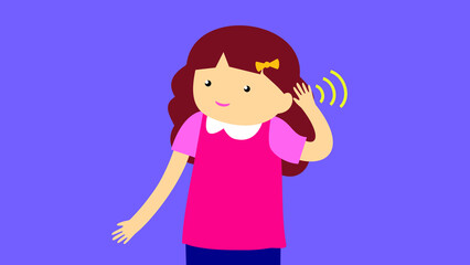 The girl is listening to something