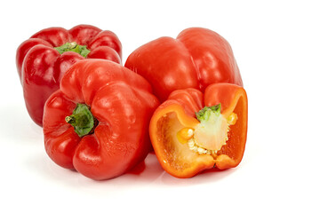 Red bright capsicum isolated in plain background, easily editable, macro detailing, studio lighting, ample copy space