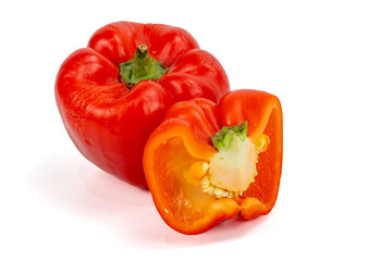 Red bright capsicum isolated in plain background, easily editable, macro detailing, studio lighting, ample copy space