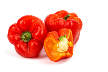 Red bright capsicum isolated in plain background, easily editable, macro detailing, studio lighting, ample copy space