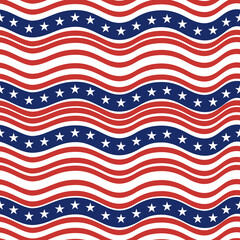 Seamless pattern of american independence day background with united states flag in wavy style.