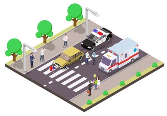 Pedestrian and car accident 3d vector illustration