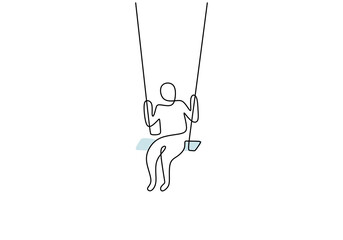 One continuous single line hand drawing of playgroup games with kid play cradle isolated on white background.