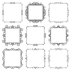Set of decorative square frames Elegant vector design,  place for text. Floral gray and white borders. Lace illustration for invitations and greeting cards