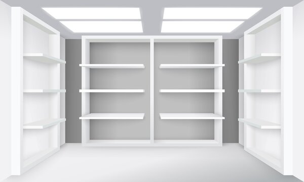 Store shelves 3d mockup room interior vector