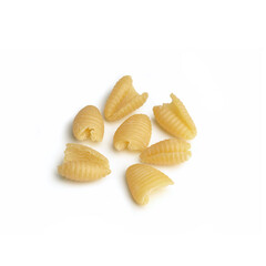 Pasta, Original Italian Pasta of "Gnocchetti" Type, Raw, Uncooked - Macro Close Up, Isolated on White Background