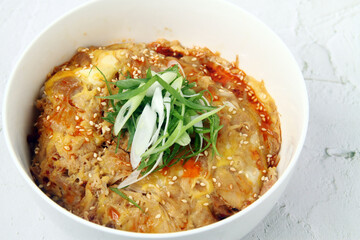 Freshly cooked Japanese food called Oyakodon