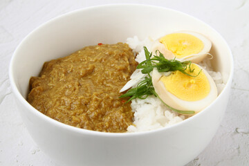 Freshly cooked Japanese food called Pork Curry with rice