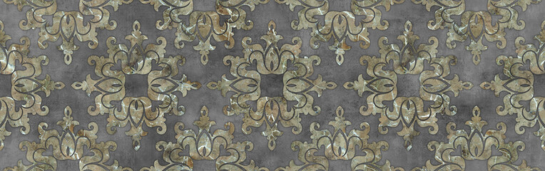 Green ornament pattern with cement texture background