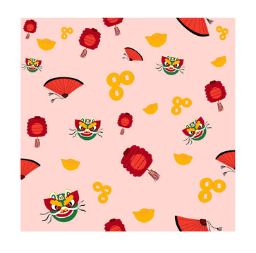 Chinese hew Year pattern with dragon fan and money 
