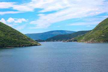 Fototapeta na wymiar Boka Kotorska view, in Montenegro background clouds
