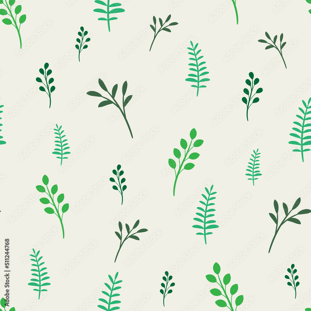 Poster green leaves vector pattern, seamless repeat