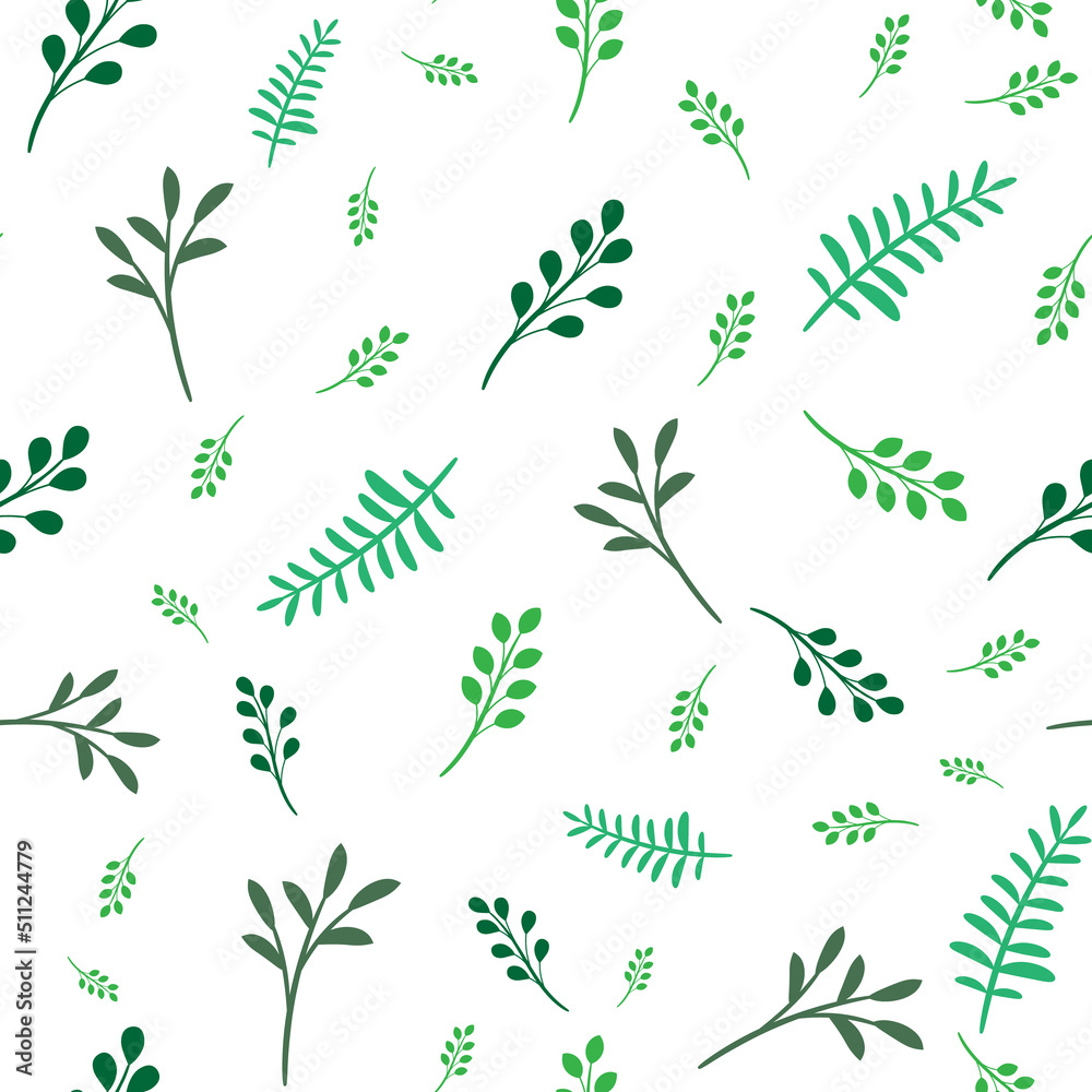 Poster white and green leaf pattern, seamless vector repeat