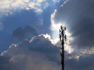 Signal pole on sky background. Signal pole with god light sky.